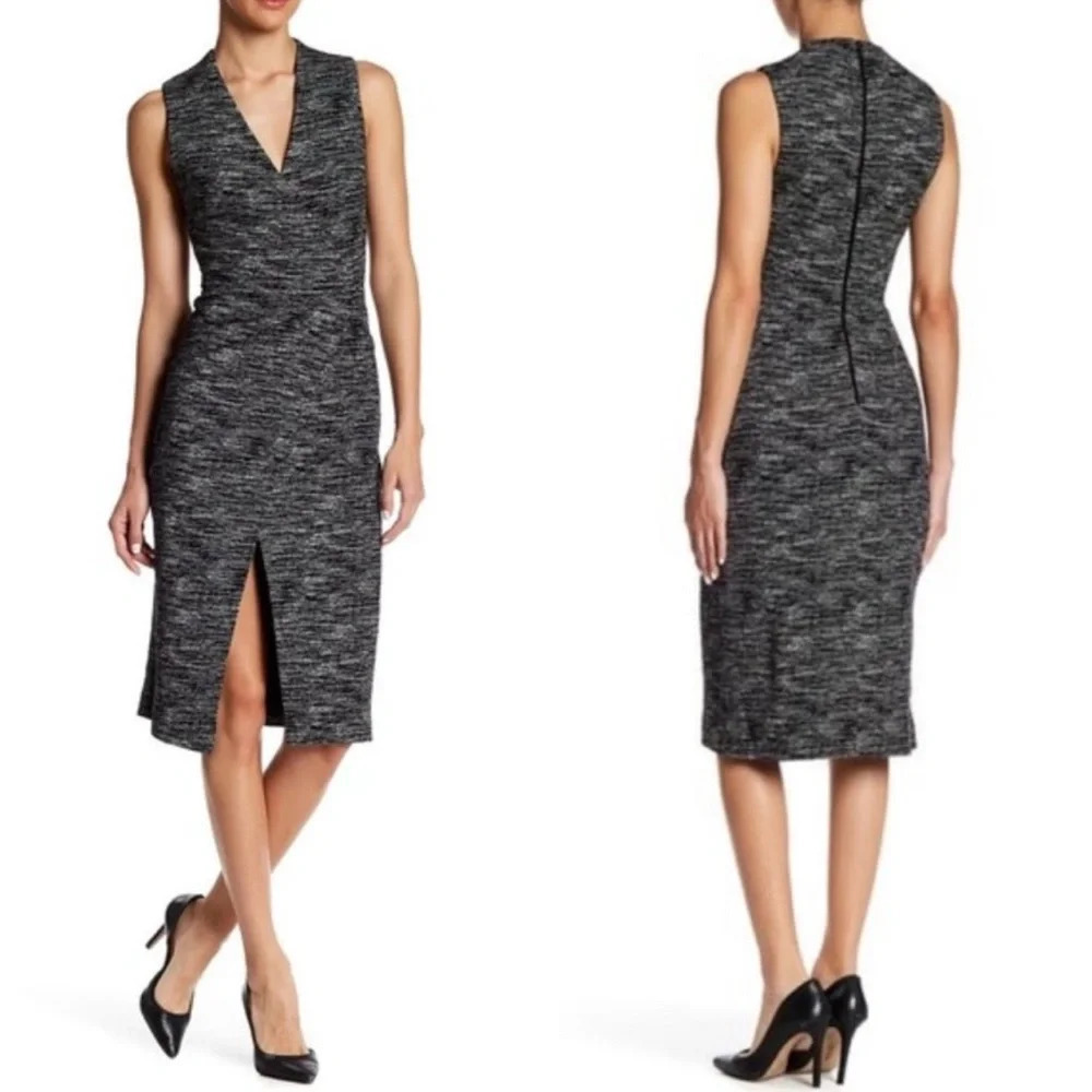 Alice + Olivia Carissa V-Neck Faux Wrap Sleeveless Sheath Gray Dress